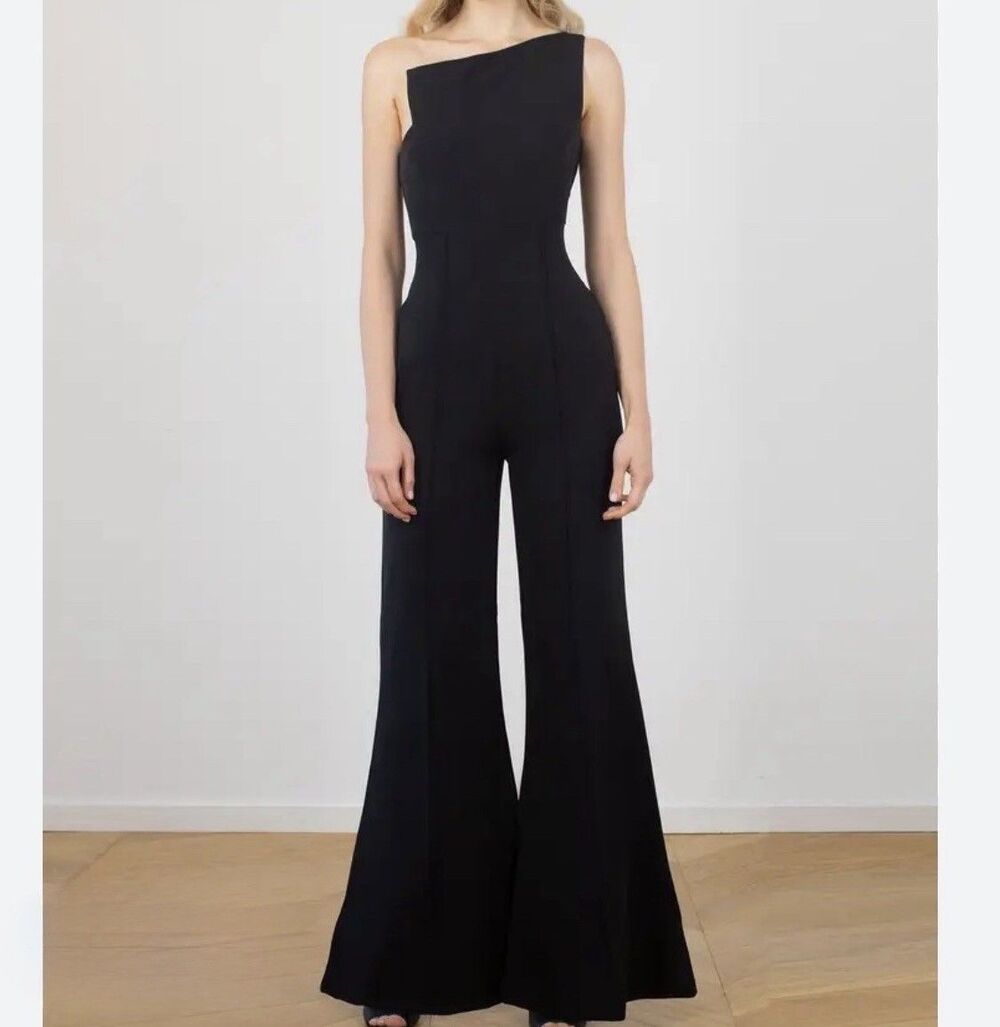 NWT AQ/AQ Elly Jumpsuit Black US 6 Avant Garde Asymmetric Wide Leg Flare M $289